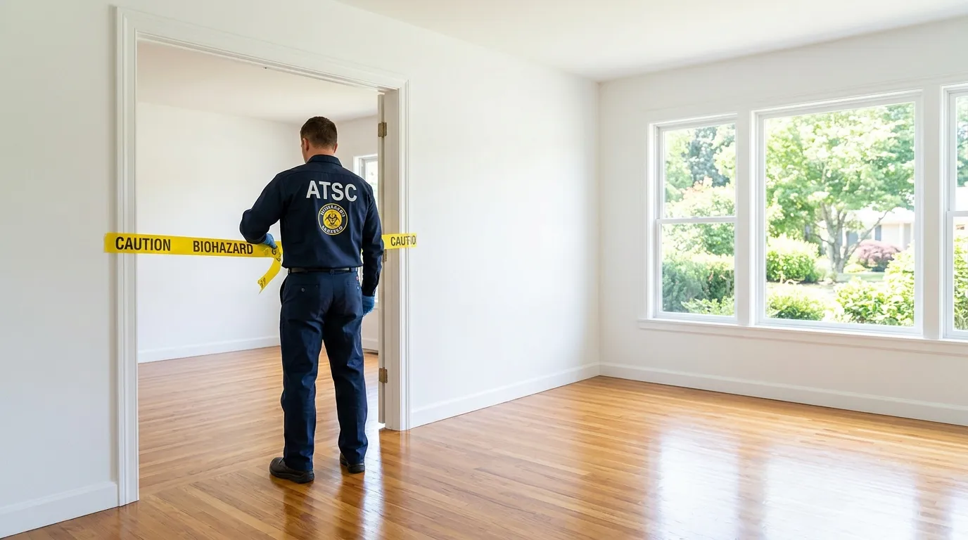 Certified biohazard cleanup crew performing Trauma Scene Cleanup in Belmont